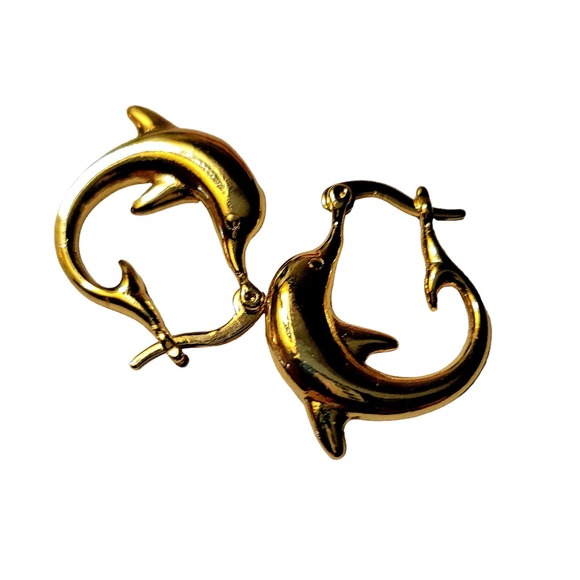 Elegant and Timeless: Classic Design Dolphin Hoop Earrings - Picture 2 of 6
